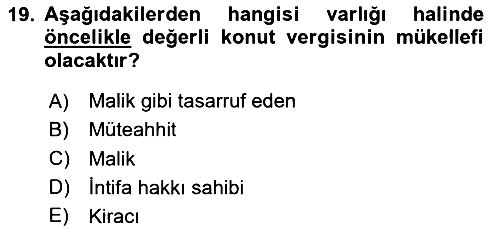 Özel Vergi Hukuku 2 2025-2026 Ara Sınav - 19. soru
