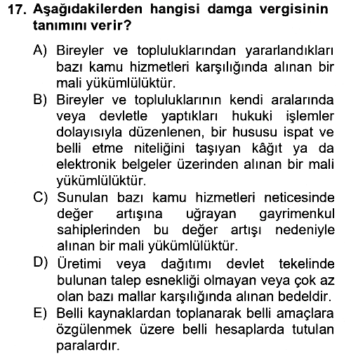 Özel Vergi Hukuku 2 2012-2013 Dönem Sonu Sınavı - 17. soru