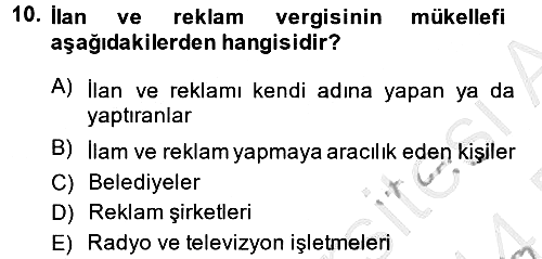 Özel Vergi Hukuku 2 2013-2014 Dönem Sonu Sınavı - 10. soru