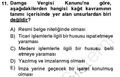 Özel Vergi Hukuku 2 2014-2015 Dönem Sonu Sınavı - 11. soru