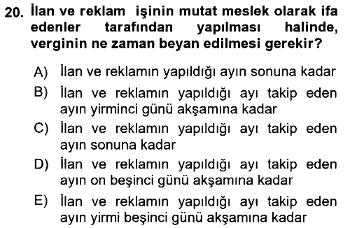 Özel Vergi Hukuku 2 2015-2016 Dönem Sonu Sınavı - 20. soru