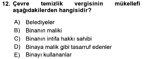Özel Vergi Hukuku 2 2016-2017 Dönem Sonu Sınavı - 12. soru