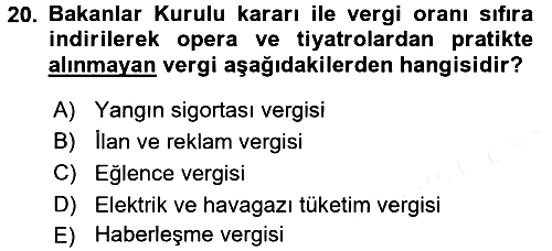 Özel Vergi Hukuku 2 2017-2018 Dönem Sonu Sınavı - 20. soru