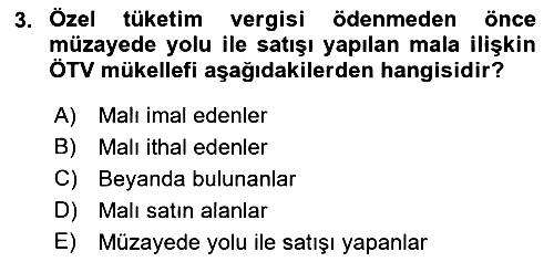 Özel Vergi Hukuku 2 2018-2019 Dönem Sonu Sınavı - 3. soru