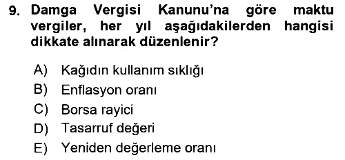 Özel Vergi Hukuku 2 2018-2019 Dönem Sonu Sınavı - 9. soru