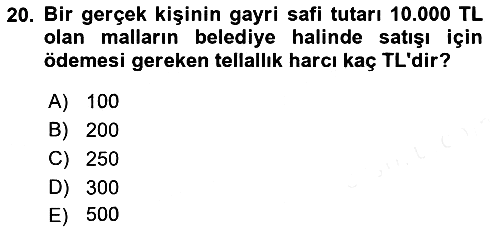 Özel Vergi Hukuku 2 2018-2019 Dönem Sonu Sınavı - 20. soru
