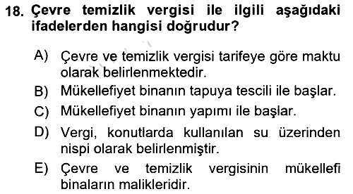 Özel Vergi Hukuku 2 2023-2024 Dönem Sonu Sınavı - 18. soru