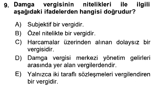Özel Vergi Hukuku 2 2024-2025 Dönem Sonu Sınavı - 9. soru