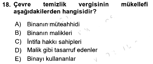 Özel Vergi Hukuku 2 2024-2025 Dönem Sonu Sınavı - 18. soru