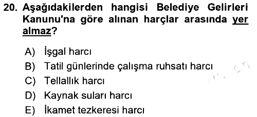 Özel Vergi Hukuku 2 2024-2025 Dönem Sonu Sınavı - 20. soru