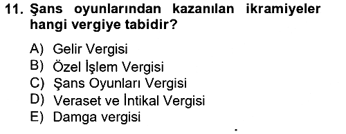 Özel Vergi Hukuku 2 2013-2014 Tek Ders Sınavı - 11. soru