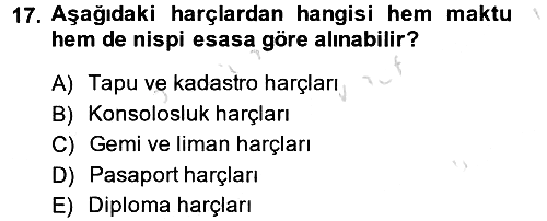Özel Vergi Hukuku 2 2014-2015 Tek Ders Sınavı - 17. soru