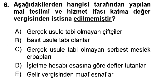Özel Vergi Hukuku 2 2021-2022 Yaz Okulu Sınavı - 6. soru