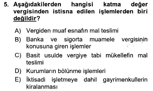 Özel Vergi Hukuku 2 2024-2025 Yaz Okulu Sınavı - 5. soru
