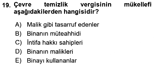 Özel Vergi Hukuku 2 2024-2025 Yaz Okulu Sınavı - 19. soru