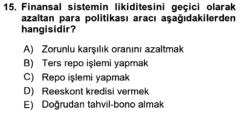 Para ve Banka 2018-2019 3 Ders Sınavı - 15. soru