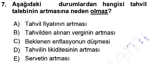 Para ve Banka 2015-2016 Ara Sınav - 7. soru