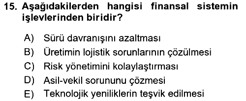 Para ve Banka 2017-2018 Ara Sınav - 15. soru