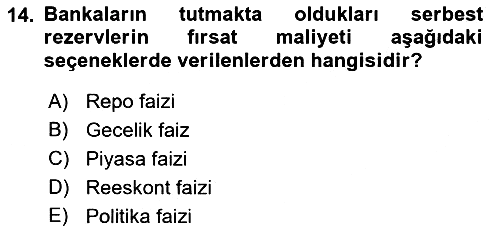 Para ve Banka 2024-2025 Ara Sınav - 14. soru