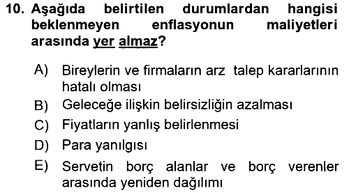 Para ve Banka 2015-2016 Dönem Sonu Sınavı - 10. soru