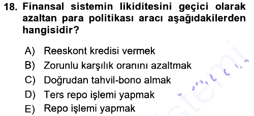 Para ve Banka 2015-2016 Dönem Sonu Sınavı - 18. soru
