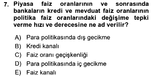 Para ve Banka 2016-2017 Dönem Sonu Sınavı - 7. soru