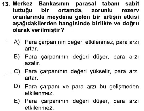 Para ve Banka 2016-2017 Dönem Sonu Sınavı - 13. soru