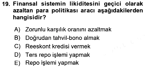 Para ve Banka 2016-2017 Dönem Sonu Sınavı - 19. soru
