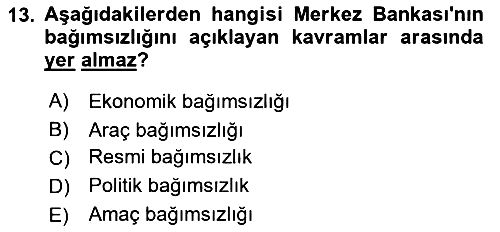 Para ve Banka 2019-2020 Dönem Sonu Sınavı - 13. soru