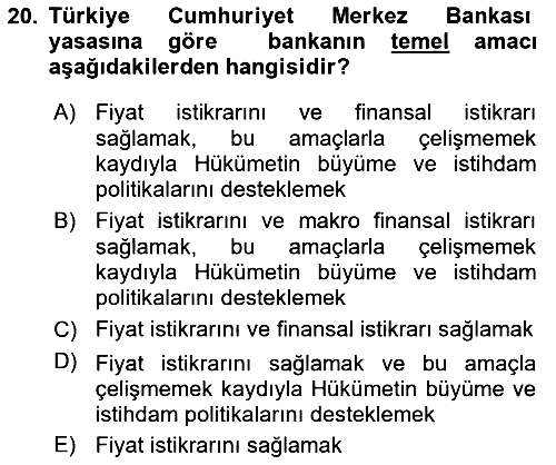 Para ve Banka 2019-2020 Dönem Sonu Sınavı - 20. soru