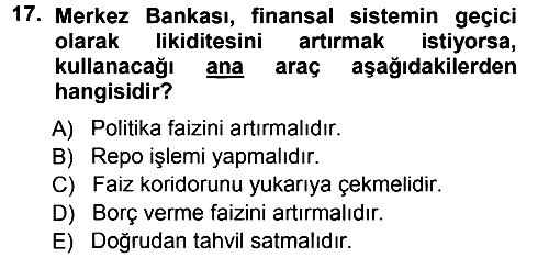Para ve Banka 2013-2014 Tek Ders Sınavı - 17. soru
