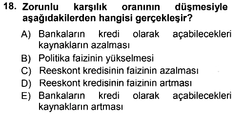 Para ve Banka 2013-2014 Tek Ders Sınavı - 18. soru