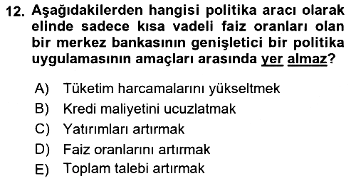 Para ve Banka 2023-2024 Yaz Okulu Sınavı - 12. soru