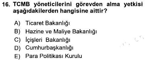 Para ve Banka 2023-2024 Yaz Okulu Sınavı - 16. soru