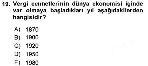Uluslararası Kamu Maliyesi 2017-2018 3 Ders Sınavı - 19. soru