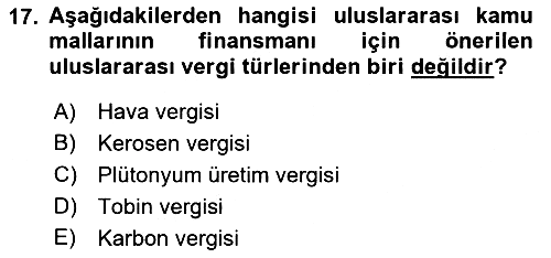 Uluslararası Kamu Maliyesi 2018-2019 Ara Sınav - 17. soru