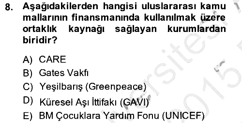 Uluslararası Kamu Maliyesi 2014-2015 Dönem Sonu Sınavı - 8. soru