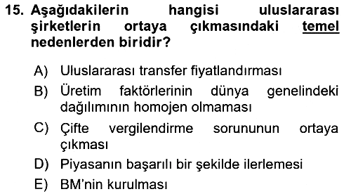Uluslararası Kamu Maliyesi 2018-2019 Dönem Sonu Sınavı - 15. soru