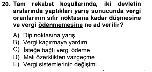 Uluslararası Kamu Maliyesi 2013-2014 Tek Ders Sınavı - 20. soru