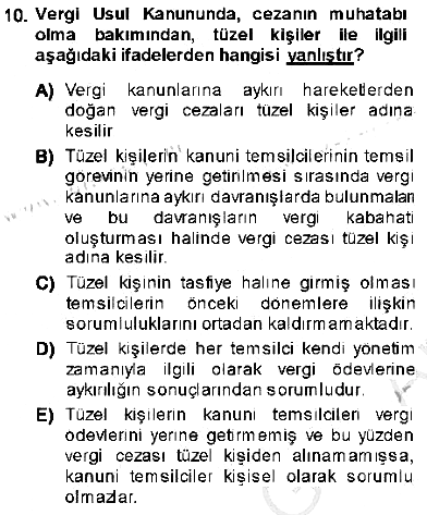 Vergi Ceza Hukuku 2013-2014 Ara Sınav - 10. soru