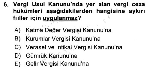Vergi Ceza Hukuku 2023-2024 Ara Sınav - 6. soru