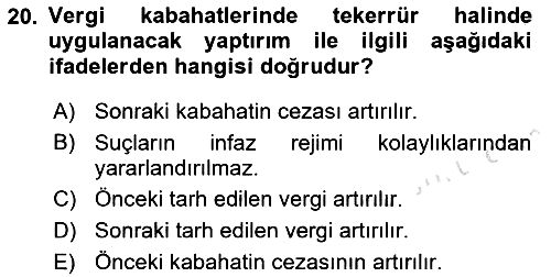 Vergi Ceza Hukuku 2023-2024 Ara Sınav - 20. soru