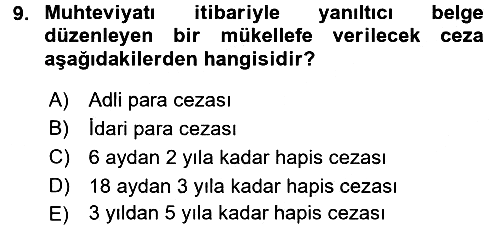 Vergi Ceza Hukuku 2016-2017 Dönem Sonu Sınavı - 9. soru