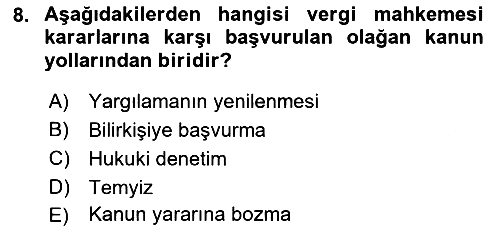 Vergi Ceza Hukuku 2022-2023 Dönem Sonu Sınavı - 8. soru