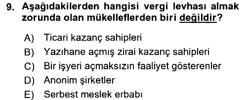 Vergi Ceza Hukuku 2015-2016 Tek Ders Sınavı - 9. soru