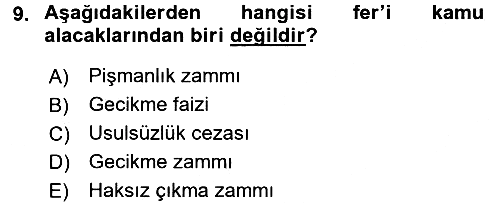 Vergi İcra Hukuku 2016-2017 Ara Sınav - 9. soru