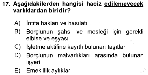 Vergi İcra Hukuku 2016-2017 Ara Sınav - 17. soru