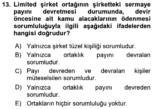 Vergi İcra Hukuku 2021-2022 Ara Sınav - 13. soru