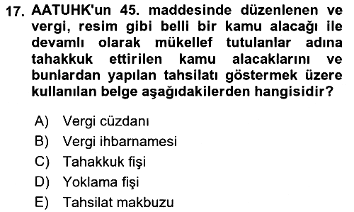 Vergi İcra Hukuku 2022-2023 Ara Sınav - 17. soru