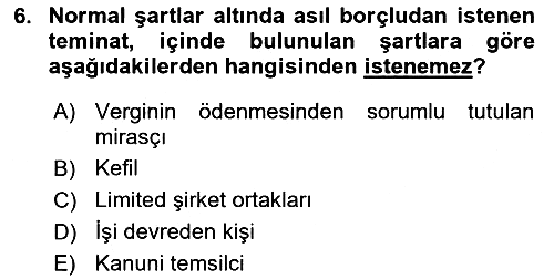 Vergi İcra Hukuku 2023-2024 Ara Sınav - 6. soru